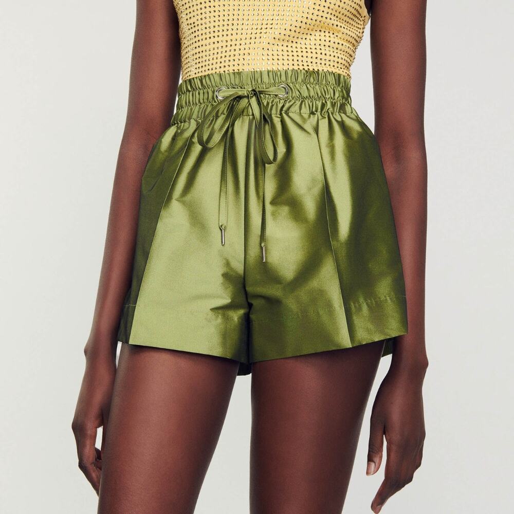 Sandro Paris Egypte Satin Drawstring Shorts Kaki Green‎ Limited Edition NWT